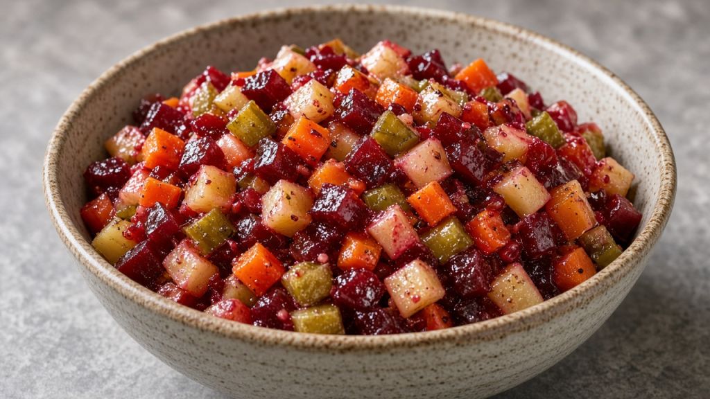 Как приготовить винегрет с яркой свёклой и целыми кубиками